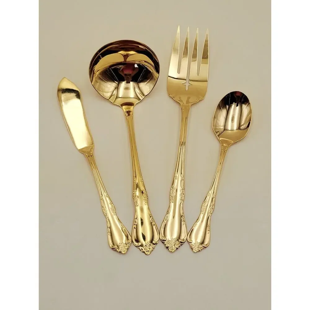 Oneida Community Affection Gold Electroplate 4pc Serving Set Ladle Fork Spoon